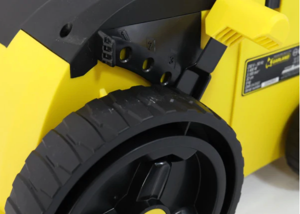 302E artificial lawn sweeper brush height adjustment mechanism and motor close-up view
