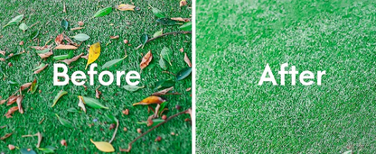 Artificial grass before and after sweeping with a Garland sweeper