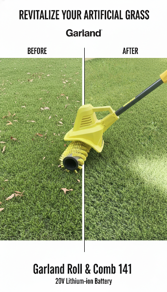 Comparison of artificial grass before and after using Garland Roll & Comb 141W